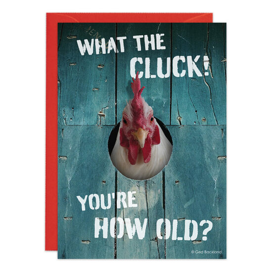 COVER: What the Cluck! You're How Old? INSIDE: Happy Clucking Birthday!