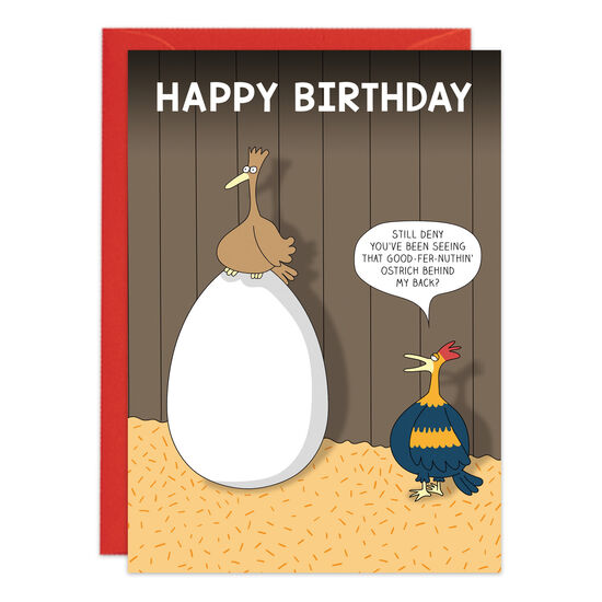 COVER: Happy Birthday! Still deny you've been seeing that good-fer-nuthin' ostrich behind my back? INSIDE: Hope your day is full of fun surprises!